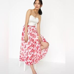 L1. Antik Batik Anthropologie Red Poppy Midi Skirt Tassel Ties